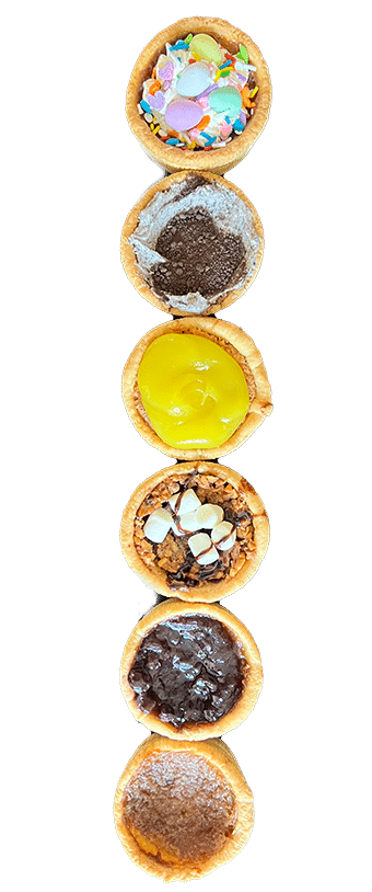 March And April Butter Tarts Of The Month. Flavours Include: Eggies, Lemon Coconut, Blueberry Pie, Rocky Road, Cookies &Amp; Cream And Plain