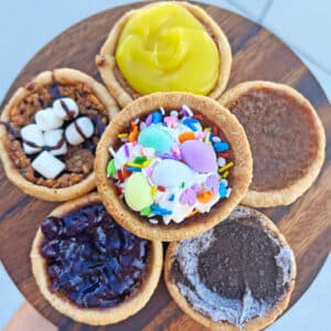 March and April butter Tarts of the month. Flavours include Eggies, blueberry pie, cookies N cream, lemon coconut, rocky road & plain.