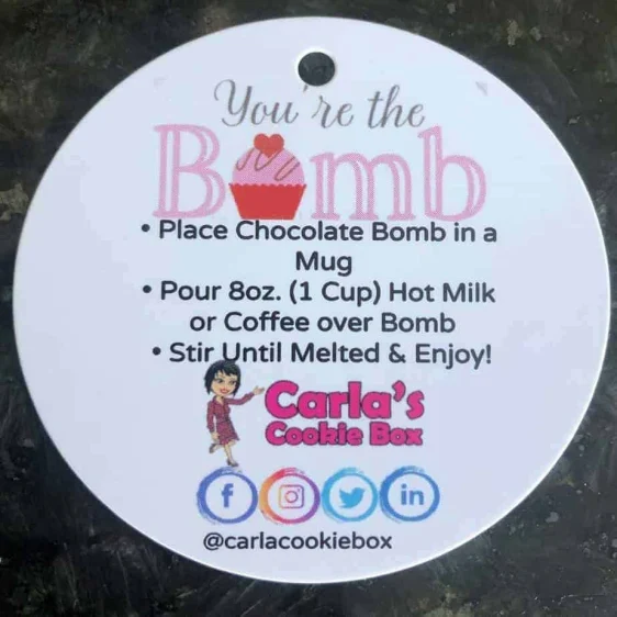 COCOA BOMBS tag front